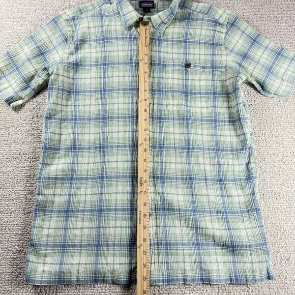 Patagonia A/C Short Sleeve Button Up Shirt Green Blue Men’s Size Large - Picture 4 of 7